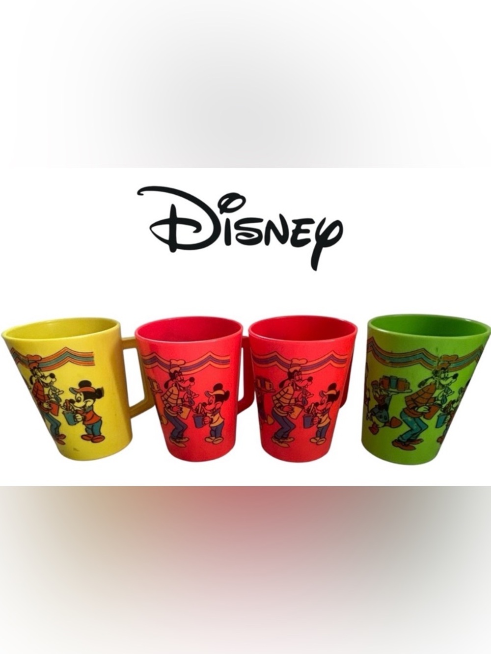 VINTAGE DISNEY CUPS PLASTIC MUGS GOOFY DONALD DUCK MICKEY MOUSE CHILDRENS